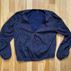 Madewell Navy multicolor polka dot wrap Top
